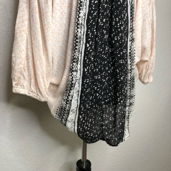 Free People black peach white floral batwing sleeve button down top size Small - Picture 11 of 15